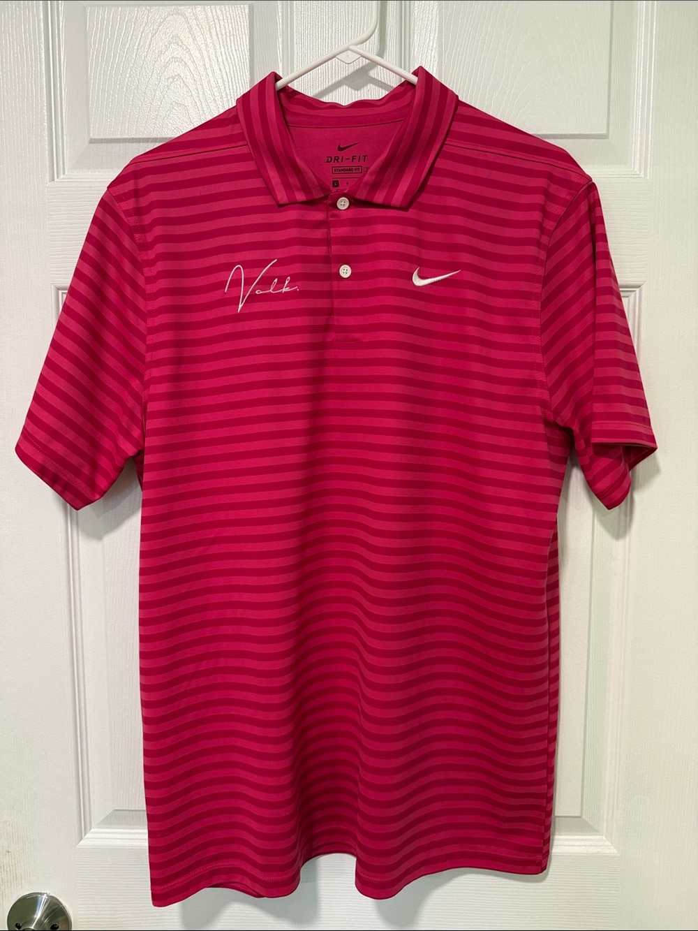 Nike Men’s Pink Striped Dri-FIT Golf Polo